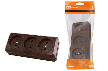 Розетка 3-х местная горизонтальная 2П открытой установки IP20 10A бук "Ладога" TDM Розетка 3-х местная горизонтальная 2П открытой установки IP20 10A бук "Ладога" TDM