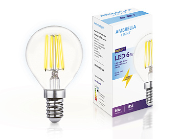 Светодиодная лампа Filament LED G45-F 6W E14 4200K (60W) Ambrella Light