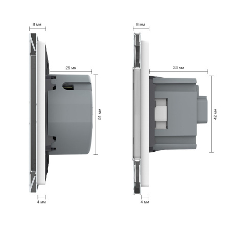 Сенсорный выключатель комбинированный на 1 линию 2 розетки 3 модуля Белый Livolo