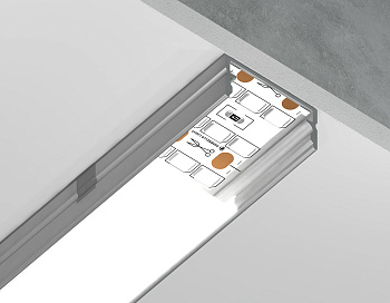 Алюминиевый профиль накл. серебро/матовый рассеиватель 2000*20.5*10, 2 заглушки, 4 крепл. в компл. (для ленты до 18,5мм) Ambrella Light