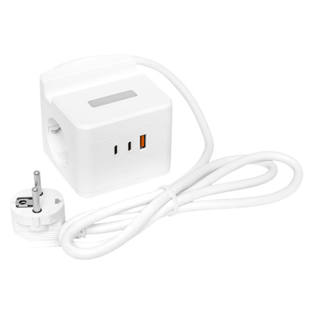 Удлинитель "Куб" 2 гнезда USB + 2Type C с быстрой зарядкой, подставкой под телефон и ночником 1,3 метра 1мм2 EKF