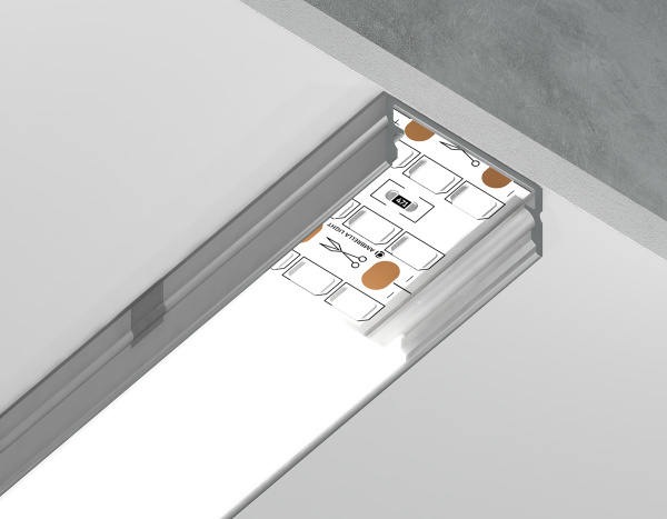 Алюминиевый профиль накл. серебро/матовый рассеиватель 2000*20.5*10, 2 заглушки, 4 крепл. в компл. (для ленты до 18,5мм) Ambrella Light