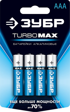 Щелочная батарейка 1.5 В, тип ААА, 4 шт, Turbo-MAX ЗУБР
