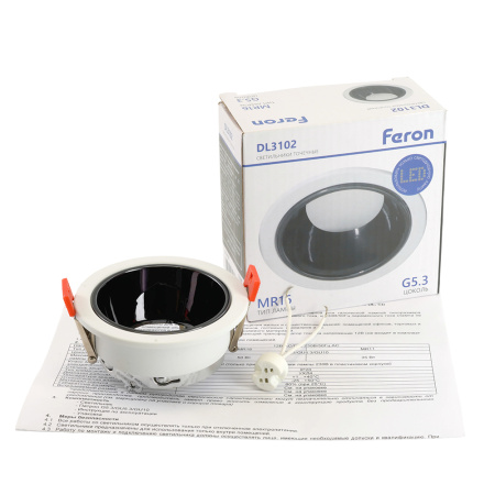 Светильник потолочный встраиваемый, MR16 G5.3, белый + черный хром DL3102 Feron