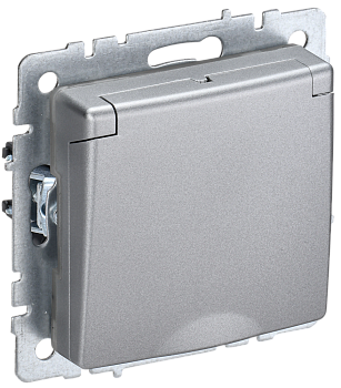 BRITE Розетка 1-местная с з/з с защитными шторками и крышкой 16А IP20 РСбш10-3-БрА алюминий IEK
