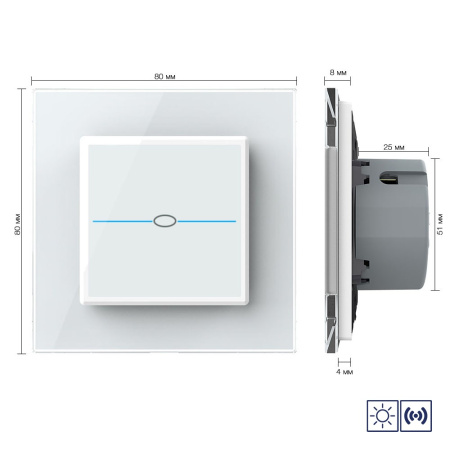 Сенсорный импульсный выключатель Quadro сухой контакт 1 клавиша 1 модуль Белый Livolo