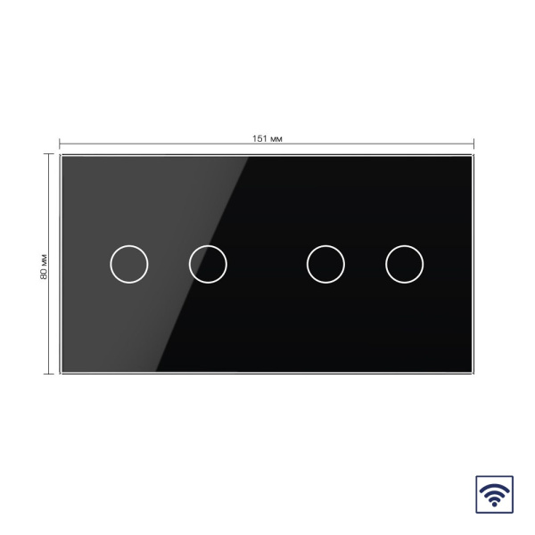 Сенсорный радиоуправляемый выключатель 4 клавиши (2-2), 2 поста Черный Livolo