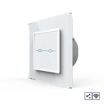 Сенсорный проходной радиоуправляемый выключатель Quadro 2 клавиши 1 пост Белый Livolo