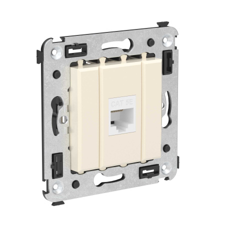 Компьютерная розетка RJ-45 без шторки в стену, кат.5е одинарная, "Avanti", "Ванильная дымка" DKC