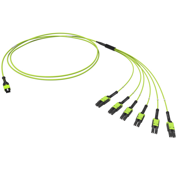 Оптическая разветвительная сборка 12ОВ 50/125 OM5 1xMTP PRO(12)/6хLC Duplex Uniboot 2м (предуст.конф.: MTP Male, тип полярности - прямая (Tx-Rx) DKC