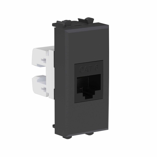 Компьютерная розетка RJ-45 без шторки модульная ,кат.6, "Avanti", "Черный матовый", 1 модуль DKC