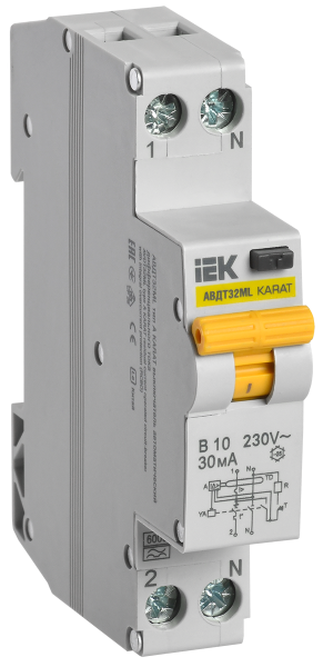 Дифференциальный автоматический выключатель АВДТ32ML тип А В10 30мА KARAT IEK