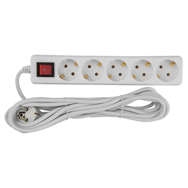 Удлинитель бытовой GES-16-3x100-5-10m-S, 16А, 3х1 мм2, 5 мест, 10 метров, с заземлением, с выключателем A General