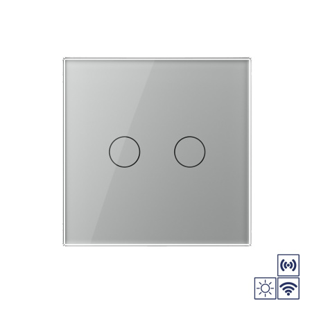 Сенсорный импульсный радиоуправляемый выключатель сухой контакт 2 клавиши 1 модуль Серый Livolo