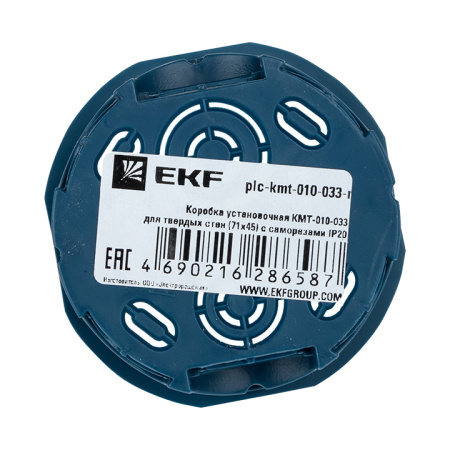 Коробка установочная КМТ-010-033 для твердых стен (71х45) с саморезами IP20 розничный стикер PROxima EKF