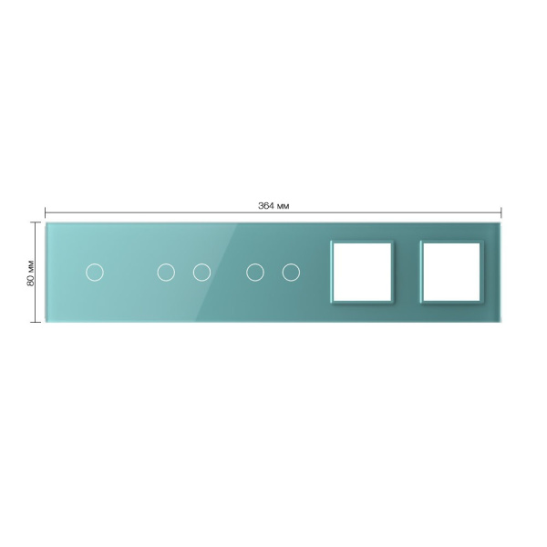 Панель для 3-х сенсорных выключателей и 2-х розеток, 5 клавиш (1+2+2), цвет зеленый, стекло Livolo