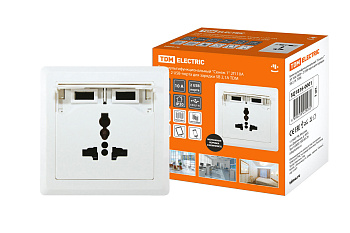 Блок мультифункциональный "Сенеж 1" 2П 10А 250В + 2 USВ-порта для зарядки 5В 2,1А белый TDM