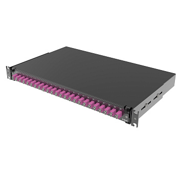 Оптическая полка выдвижная 1U с адатерами 24 х duplex LC ОМ4 в комплекте с лицевой панелью, пигтейлами, сплайс-кассет(ой/ами) и гильзами КДЗС DKC