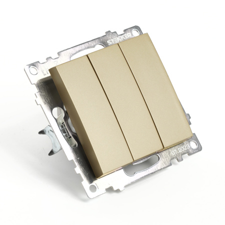 Выключатель 3-клавишный (механизм), STEKKER, GLS10-7108-08, 250В, 10А, серия Катрин, золото