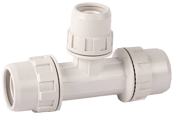 Тройник "ШиреФит" редукционный "штуцер с гайкой - внутренняя резьба - штуцер с гайкой", 26мм-20мм-26мм ЗУБР