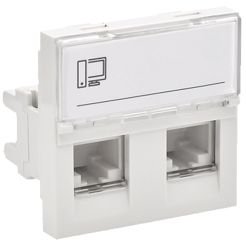 PRIMER Розетка компьютерная RJ45 UTP кат.5E (2 модуля 2 входа) белая IEK