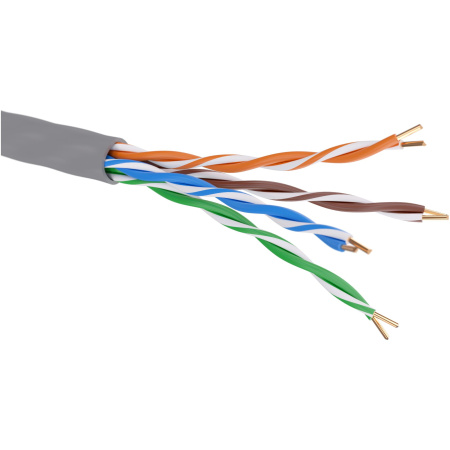 Кабель витая пара кат. 5E неэкранированный U/UTP, нг(А)-HF, цвет внешней оболочки серый, бухта 100 м DKC
