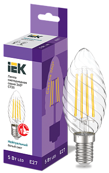 Лампа светодиодная CT35 свеча витая прозрачная 5Вт 230В 4000К E27 серия 360° IEK