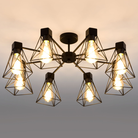 Потолочная люстра в стиле лофт 8*E27 60Вт черный IP20 Trappola (70107/8 черный) Eurosvet