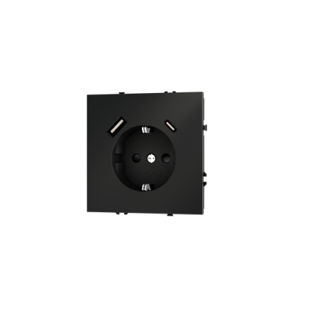 Розетка встраиваемая Voltum S70 с заземлением и защитными шторками, 16А, с USB, A+C, (черный матовый
