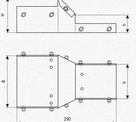 Лоток переходной замковый ЛПЗ 300х65-200х65 УХЛ1 оцинкованный лист, S1,0