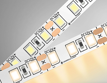 Светодиодная лента GS1101 2835 120Led/ 9.6W m/ 12V IP20 3000K/ 5000*8*1.2mm/ кратность резки 25mm (2 конт.) Ambrella Light