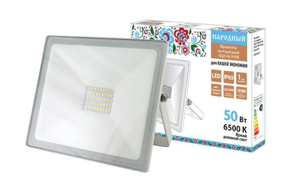 Прожектор светодиодный СДО-04-050Н 50 Вт, 6500 К, IP65, белый, Народный TDM