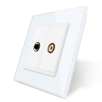 Розетка микрофон TRS 6.3 JACK / видео RCA "тюльпан" Белая Livolo