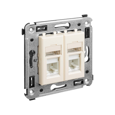 Компьютерная розетка RJ-45 в стену, кат.6 двойная,"Avanti", "Ванильная дымка" DKC