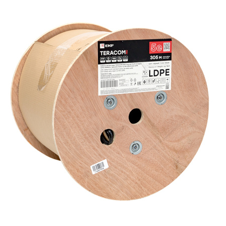 Кабель витая пара TERACOM PRO Cat,5E F/UTP 4 пары solid 24AWG с тросом сталь 1,2 мм оболочка LDPE цвет черный (катушка 305м) EKF