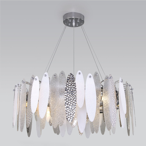 Подвесная люстра с фактурным стеклом 10*E14 60Вт хром IP20 Canaria (324/10 хром) Bogate's