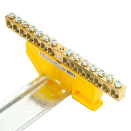 Шина "PE" STEKKER на изоляторе 8*12 на DIN-рейку 14 выводов, желтый, LD555-812-14