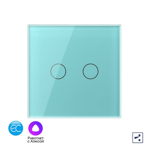 Двухклавишный проходной умный сенсорный выключатель EC, 1 пост, цвет зеленый Livolo