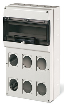 Корпус на 16 модулей и 6 постов с основанием 70х87 мм. Тип M550 DKC