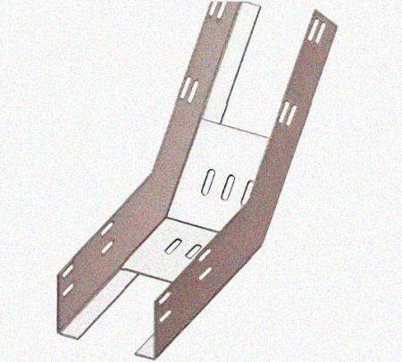 Лоток перфорированный КП 50х50-45 УТ1,5 для поворота трассы вверх на 45, оцинкованный лист S1,0