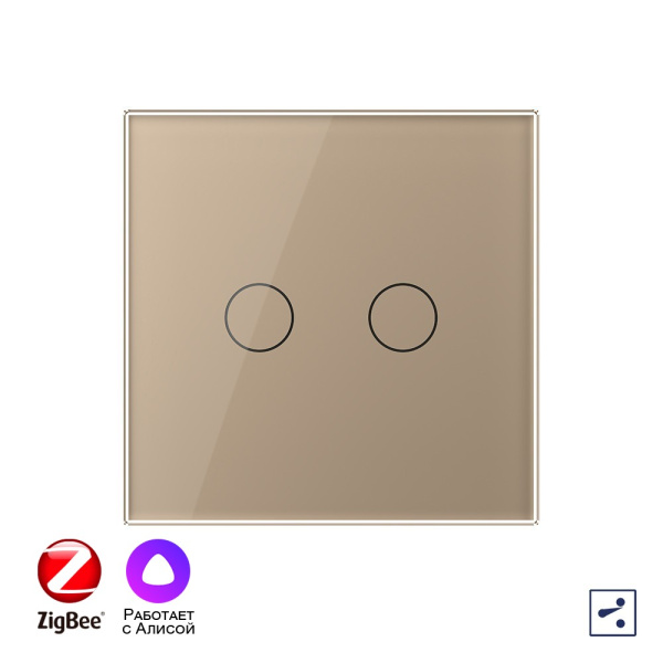 Двухклавишный проходной умный сенсорный выключатель Livolo ZigBee, 1 пост, Золотой VL-C702SZ-2AG