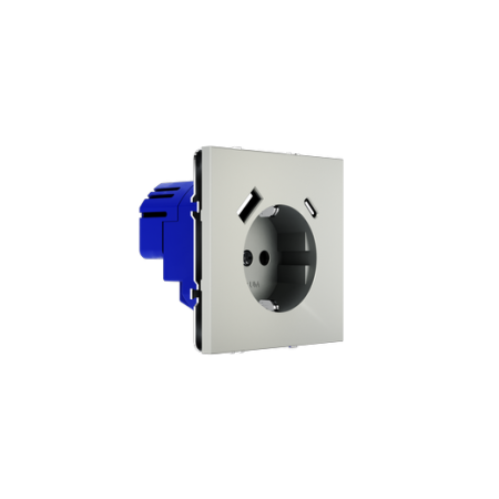 Розетка встраиваемая Voltum S70 с заземлением и защитными шторками, 16А, с USB, A+C, (сталь)
