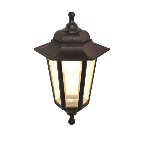 11-98 НСУ 06-60-001 АДЕЛЬ1 ЧЕР Светильник-фонарь подвесной черный 6-гранный прозрачное стекло APEYRON