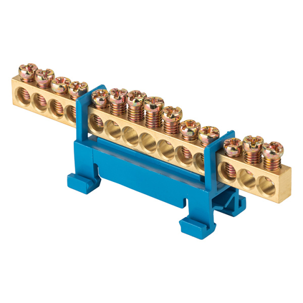 Шина "0" N (6х9мм) 14 отверстий латунь синий изолятор тип "Стойка" на DIN-рейку розничный стикер PROxima EKF