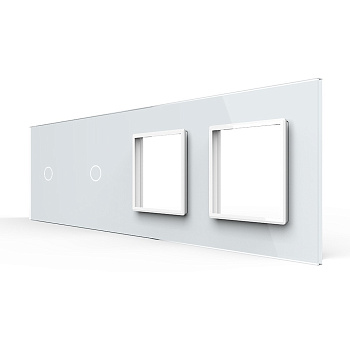 Панель для 2-х сенсорных выключателей и 2-х розеток, 2 клавиши (1+1), цвет белый, стекло Livolo
