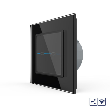 Сенсорный проходной радиоуправляемый выключатель Quadro 2 клавиши 1 пост Черный Livolo