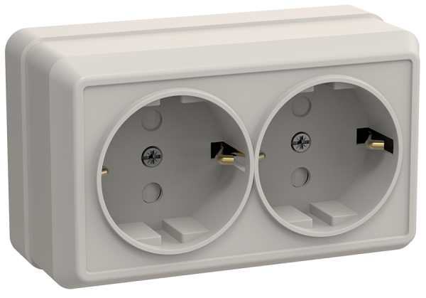 Розетка 2-местная ОУ РСш22-3-ОКм с з/з с защитной шторкой 16А ОКТАВА кремовый IEK