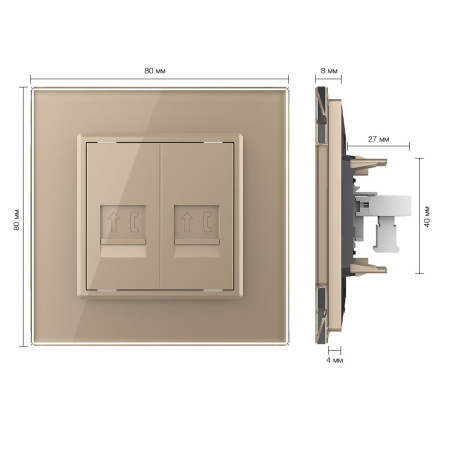 Розетка телефон двойная Золотая Livolo