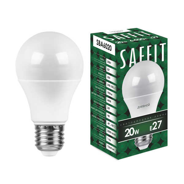 Лампа светодиодная SAFFIT SBA6020 Шар E27 20W 6400K Лампа светодиодная SAFFIT SBA6020 Шар E27 20W 6400K