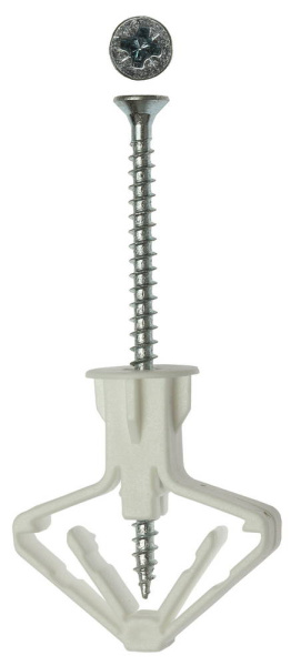 Дюбель полипропиленовый, тип "Бабочка", для пустотелых конструкций, с оцинкованным саморезом, 10 х 50 мм, 4 шт, ЗУБР